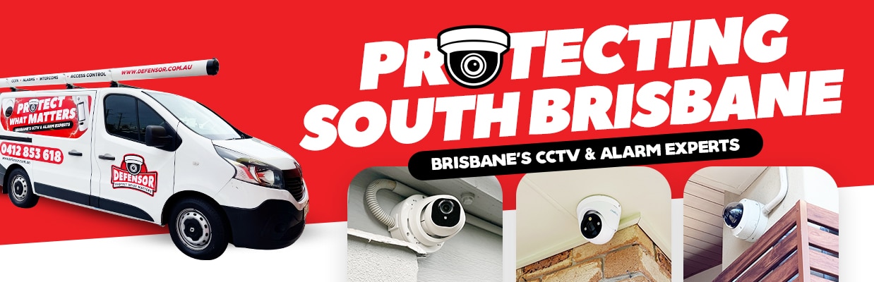Defensor Security vehicle parked outside a Brisbane home during a CCTV installation for residential and business protection.