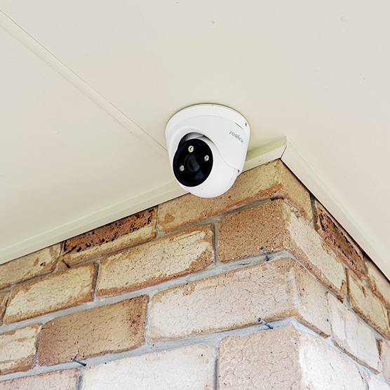 Reolink Turret Camera Installed in Shailer Park Close-up of a Reolink turret camera installed in the corner of a ceiling in Shailer Park